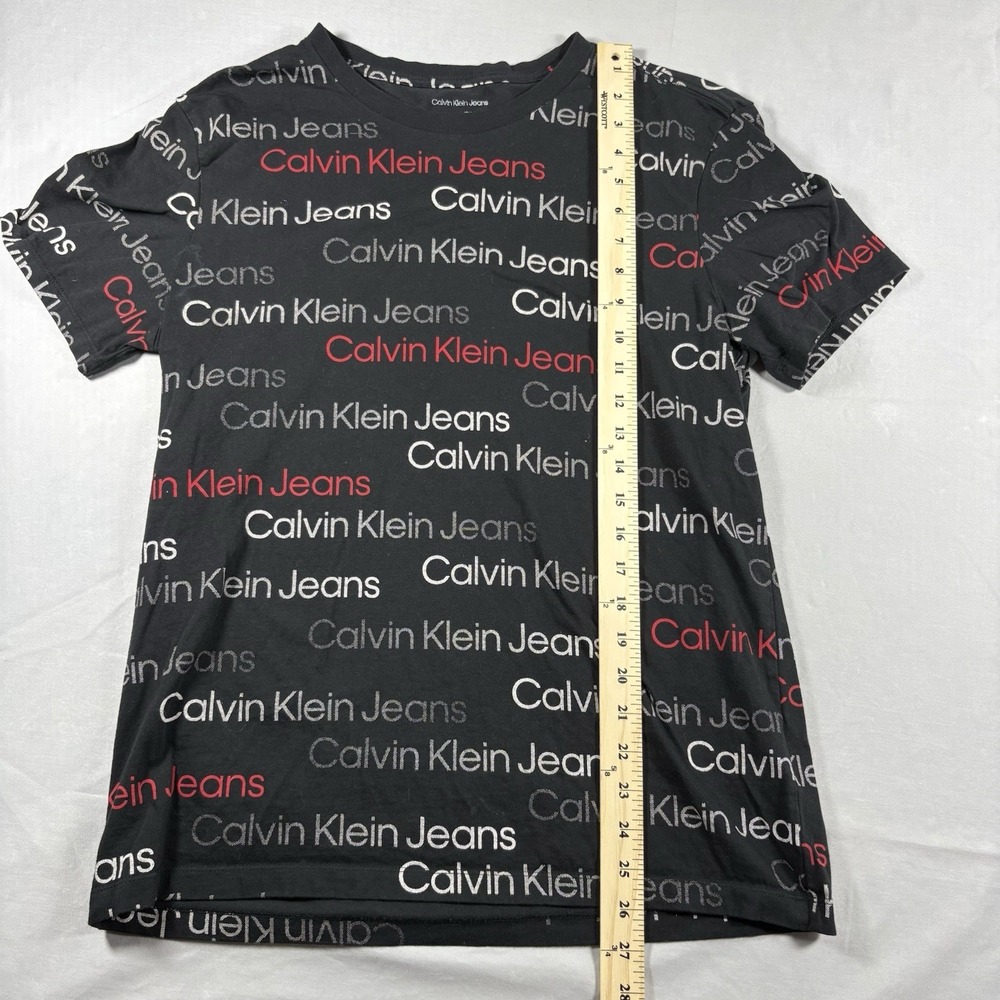 Calvin Klein Jeans All Over Logo Print T Shirt Black Red White Men's Medium M - Picture 5 of 7